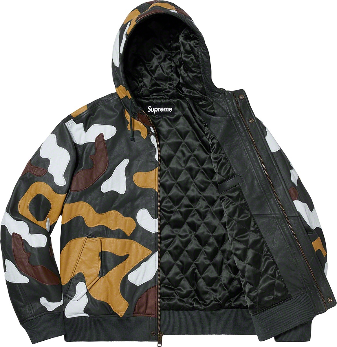 Camo Leather Hooded Jacket view 6